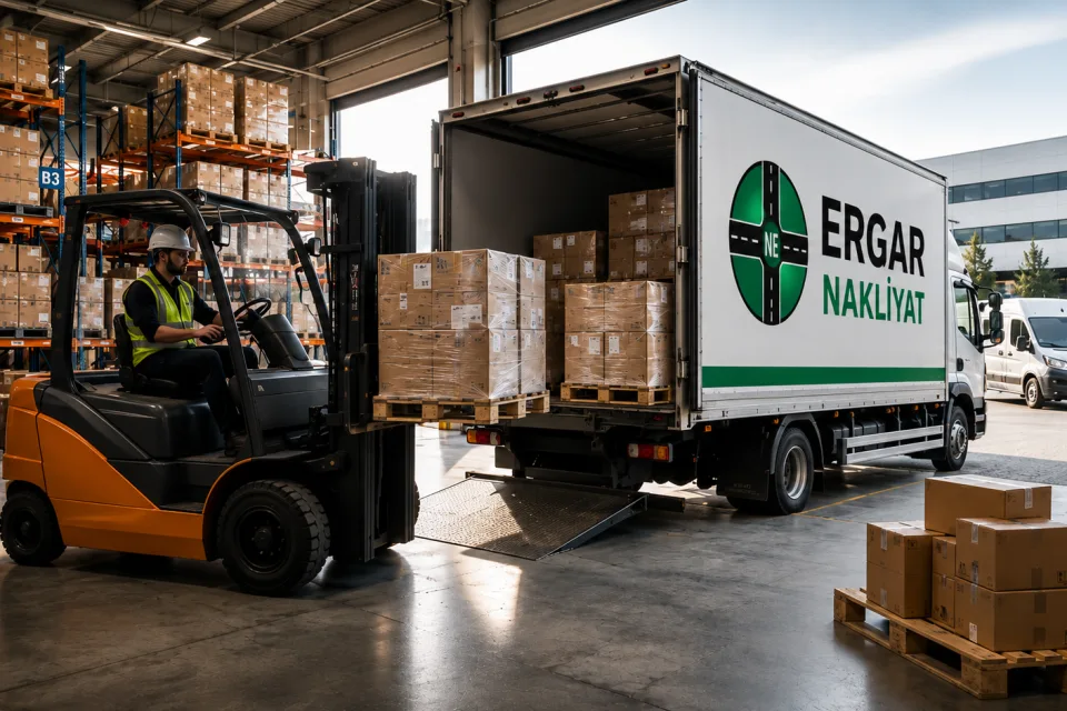 ERGAR Lojistik parsiyel yükleme ve depo operasyonunda forklift